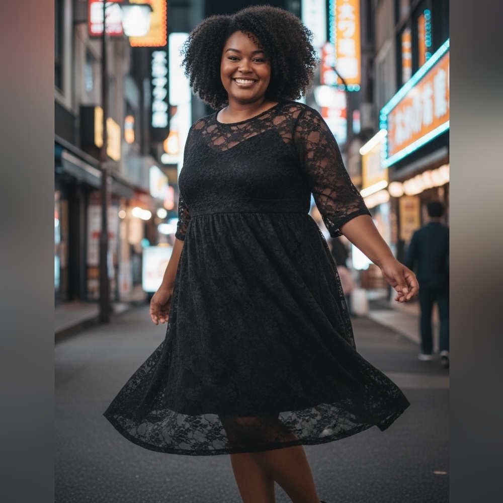 🥻Catherine's Black Dress With Lace Overlay